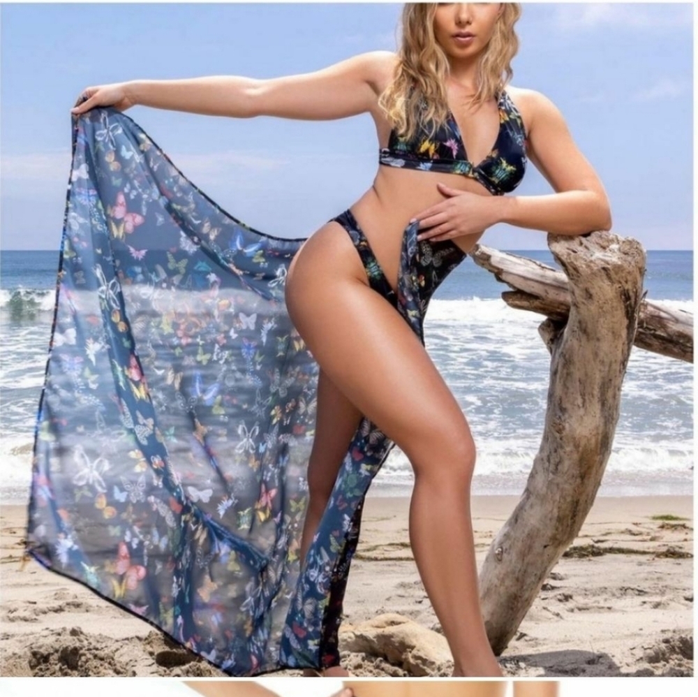 Christian Lacroix black butterfly parade print bikini bottom/ sarong